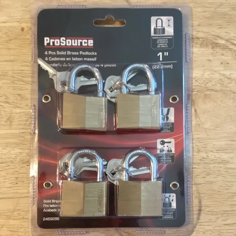 ProSource 4-Pack Solid Brass Keyed Padlocks, 1 in, Yale Keyway, 8 Keys