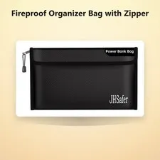 Fireproof Organizer Bag with Zipper, Black, 10.6 x 6.3 inch | Explosion-Proof...