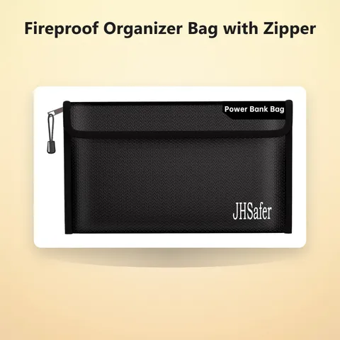 Fireproof Organizer Bag with Zipper, Black, 10.6 x 6.3 inch | Explosion-Proof...