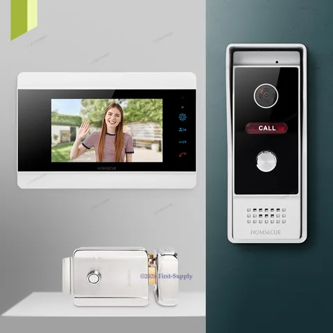 HOMSECUR 7" 4 Wire HD Video Doorphone Intercom Door Bell With Electrical Lock