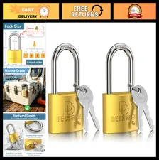 Heavy Duty Weatherproof Padlock with Key - Solid Brass, 1-9/16" Shackle, 2 Pack