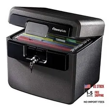 Black Fireproof and Waterproof File Folder and Document Box with Key Safe