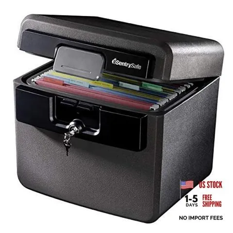 Black Fireproof and Waterproof File Folder and Document Box with Key Safe