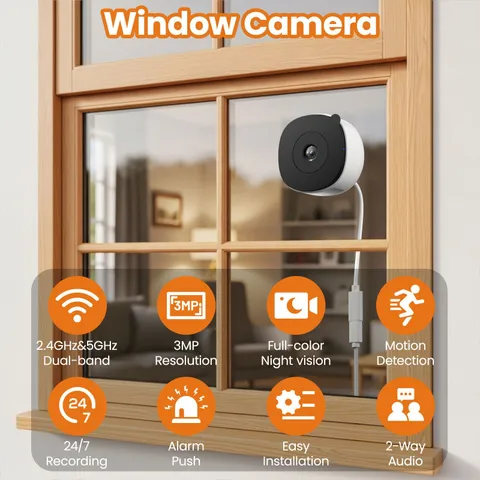 Wansview Window Camera 2.4G/5GHz WIFI Indoor for Home Security 2K 24/7 Recording
