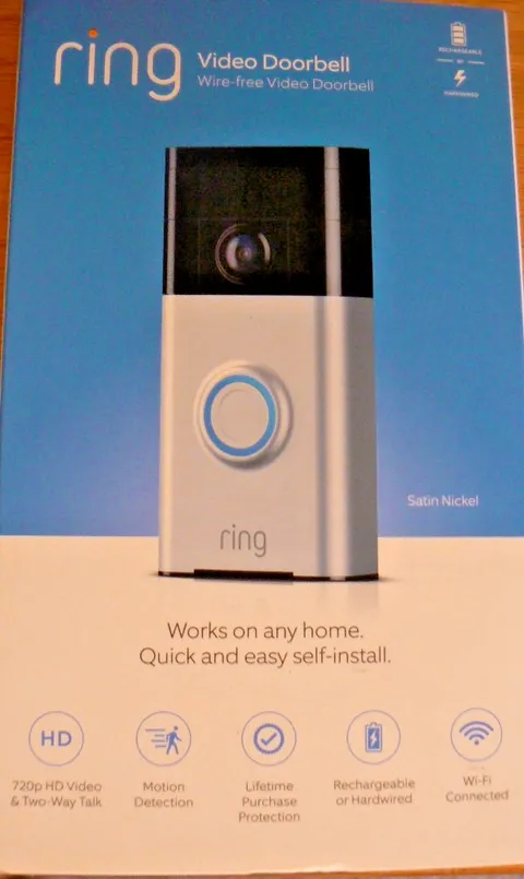 NEW Ring Video Wire-free Doorbell Satin Nickel Rechargeable with Battery