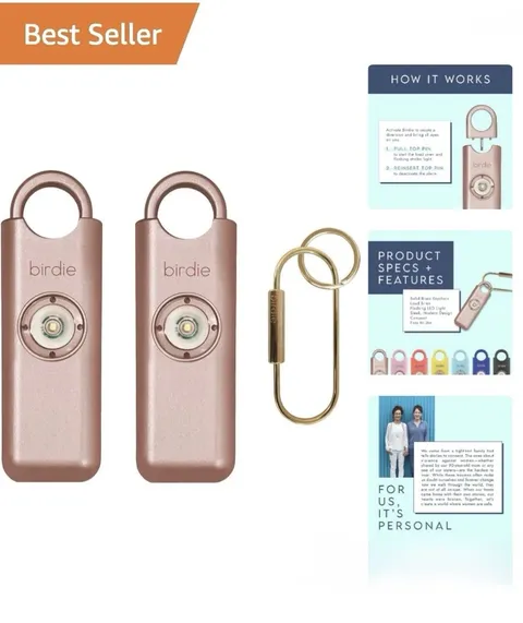 2 Pk She’s Birdie Original Safety Alarm w Keychain–130 dB Siren & Strobe Light