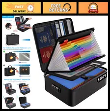 Fireproof File Organizer Bag - 13 Pocket Accordion Folder, Lockable Document Sto