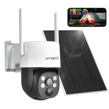 0-Light Night Color Solar Wireless Security Camera Outdoor, PTZ Wire-Free Hom...