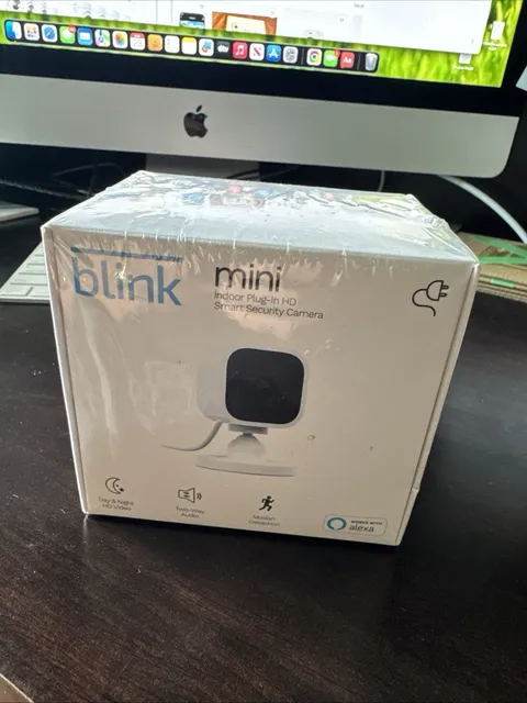 Blink Mini Compact indoor plug-in smart security camera 1080p HD SEALED