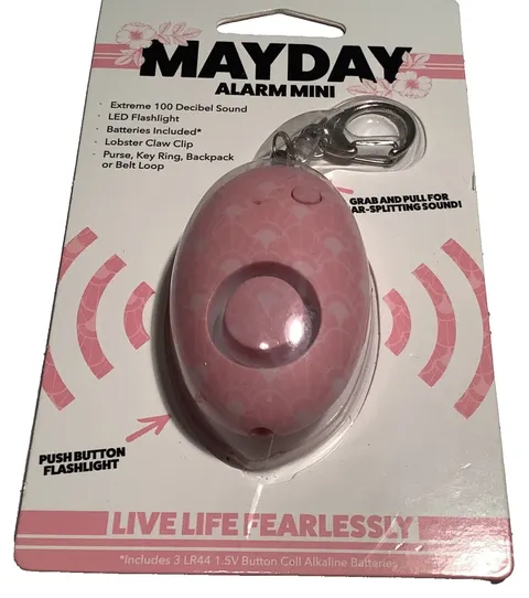 Mayday Pink Mini Alarm-Self Defense Emergency Keyring/Clip Safety Flashlight NIP