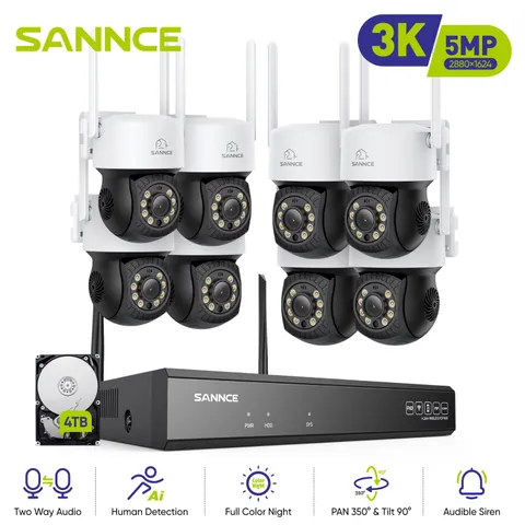SANNCE 5MP 10CH NVR Wireless PT Security Camera System Color Night Two Way Audio