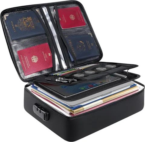Fireproof Document Box with Lock, Portable Fireproof Document Bag Waterproof Fir