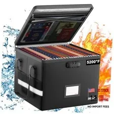 5200°F Fireproof Document Box with Lock, 15.6" x 12.5" x 10.5", 1 pack Black