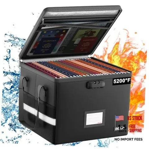 5200°F Fireproof Document Box with Lock, 15.6" x 12.5" x 10.5", 1 pack Black