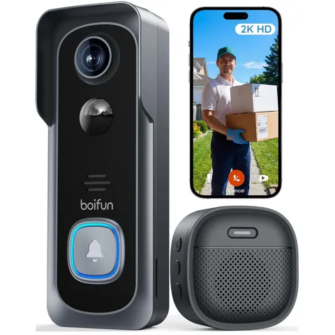 No Subscription 2K Video Doorbell – Wide View, Night Vision