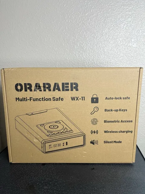 ORARAER Biometric Alarm Clock Safe w/Wireless Charging LED Black
