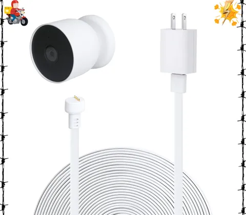 Power Adapter for Google Nest Cam Battery16.4Ft/5M Weatherproof Charging Cable 