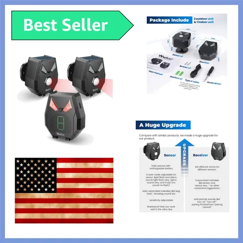 Solar Wireless Driveway Alarm Alert Outside 2000ft Range, Outdoor Motion Sens...