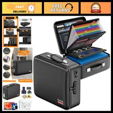 Fireproof Document Box with Lock & Accordion File Folder | Water Resistant Safe,