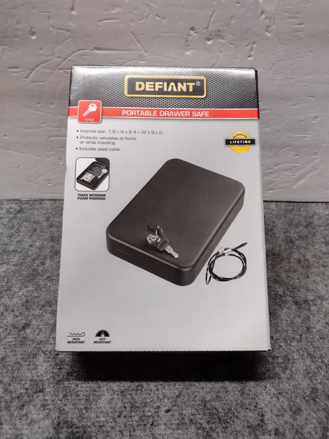 Defiant Portable Drawer Safe 3 Digit Combo Lock W/ Steel Cable To Secure Unit
