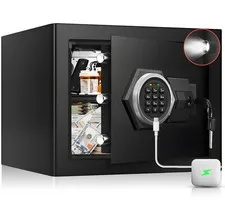 Fireproof Home Safe - Steel Digital Combination Lock with -Backup & Light, Ke...