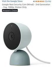 Google Nest 2nd Gen Wired Indoor Security Camera, Fog, 1080p FHD, Motion