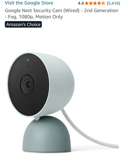 Google Nest 2nd Gen Wired Indoor Security Camera, Fog, 1080p FHD, Motion