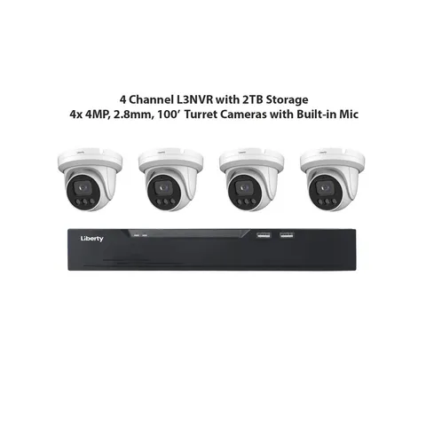 Liberty L3NVR4KIT4C 4 Channel L3NVR with 2TB Storage 4x 4MP 100’ Turret Cameras