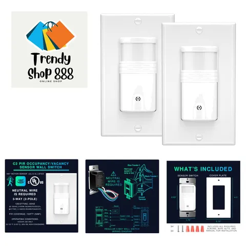 2 Pack, 3-Way Motion Sensor Light Switch Not Single Pole, Neutral Wire Requir...