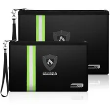 Fireproof Document Bag Metal Zipper Reflective Strip Waterproof Pouch 2 Size