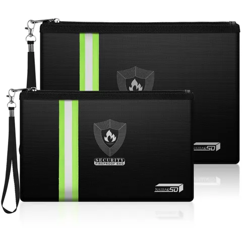 Fireproof Document Bag Metal Zipper Reflective Strip Waterproof Pouch 2 Size