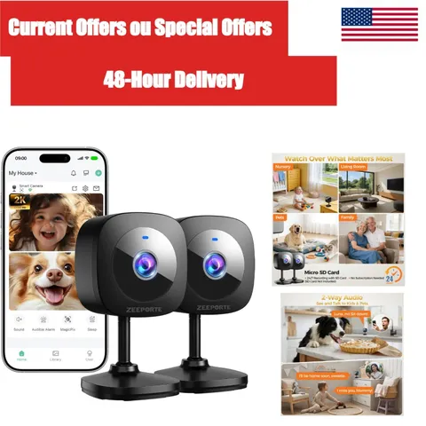 ZEEPORTE 2K Indoor Security Camera 2-Pack Wi-Fi Baby Pet Monitor
