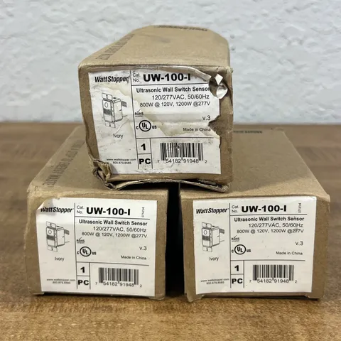 x3 Wattstopper UW-100-I Ultrasonic Wall Switch Occupancy Sensor 120/277V Ivory