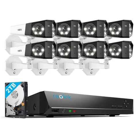 Reolink 16MP Dual-Lens PoE Security Camera System 8CH 2TB HDD NVR Duo 3 PoE Cam