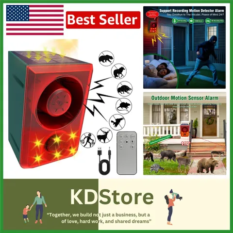 Solar Outdoor Motion Sensor Alarm - 130db Recording & Adjustable Volume, 1 Pack