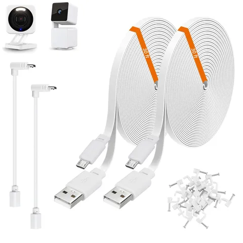 2 Pack 30ft Power Extension Cable for Wyze Cam v4 v3 Pan v3 OG Security White
