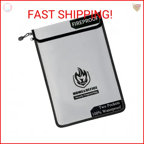 Upgraded Two Pockets Fireproof Document Bag (2000℉), andyer 15”x 11”Waterproof F
