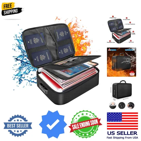 Document Bag with Lock,Fireproof 3-Layer File Storage Case with Water-Resista...