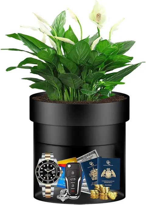 Fireresistant Waterproof Flower Pot Diversion Safe with Key Lock,Stainless Steel