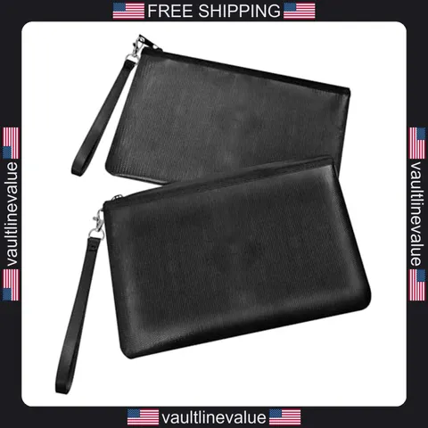 Quctak fireproof money bag 6400°F 2pcs A5 document bank cash passport black