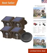 Solar Wireless Driveway Alarm System 1/2 Mile Range, 1 Receiver & 4 Solar Sen...