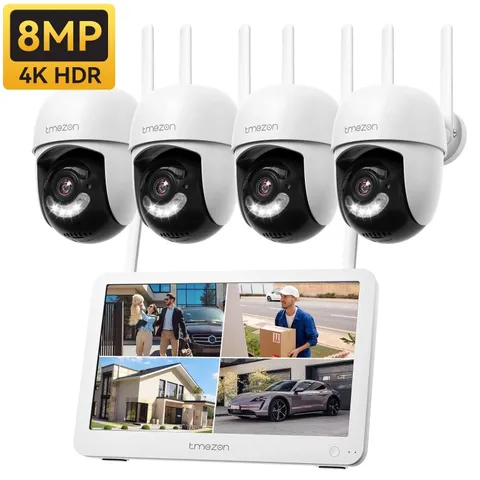 TMEZON 10CH NVR 8MP Wireless Home IP Camera System WiFi Outdoor IP 12''Monitor