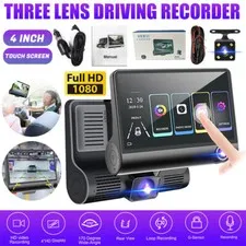 4" Touch Dash Cam 1080P HD Dual 3 Lens Car DVR Recorder Front/Rear/Inside Camera