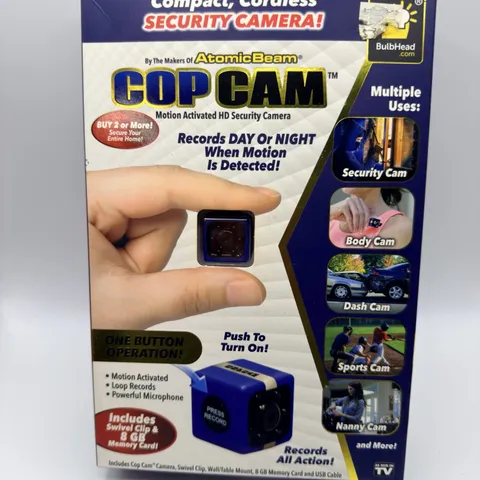 Atomic Beam Cop Cam Mini Security Camera by BulbHead Body Cam Dash Cam w/ Clip