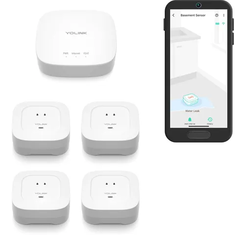 Water Leak Starter Kit: Hub + 4 Leak Sensor 4 (105 dB Siren), LoRa Long-Range...