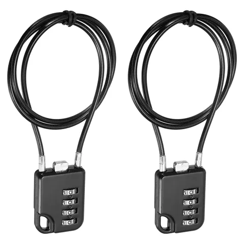 4-Digit Combination Padlock with Coated Steel Wire Rope (23.6Inch, Black) (2Pcs)