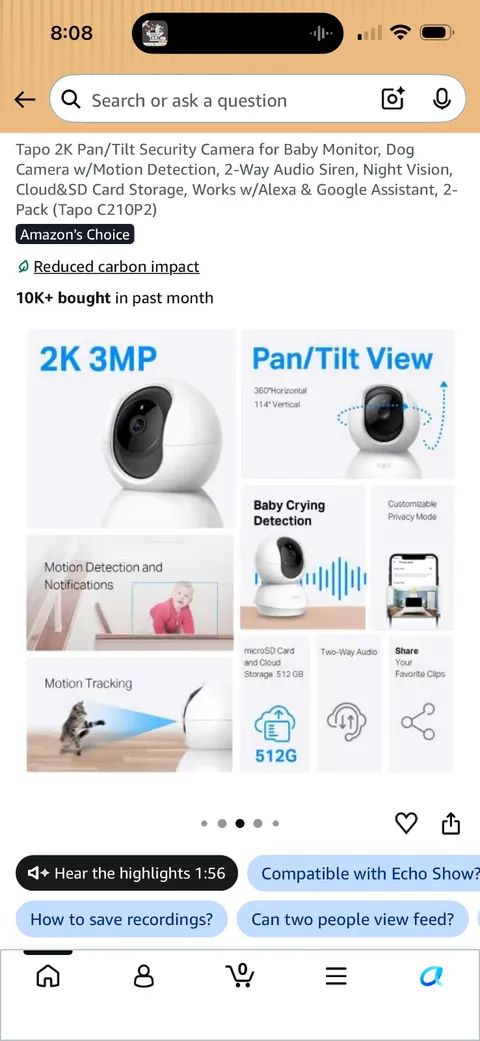 TP-Link Tapo C210 2K Pan Tilt Security Camera 2-Pack Baby Pet Monitor WiFi