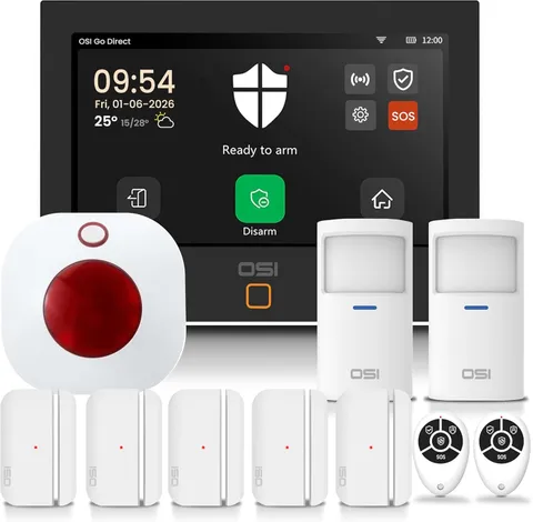 OSI Gen 2 Alarm System - 11Pc DIY Kit, 4G, App & Alexa Compatible, No Fees!