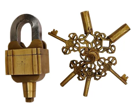 6 Keys Square Trick Puzzle Padlock Vintage Finish Handmade Brass Safety Lock