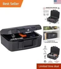 Fireproof Money Safe with Key Lock, Black Lock Box with Portable Carrying Han...